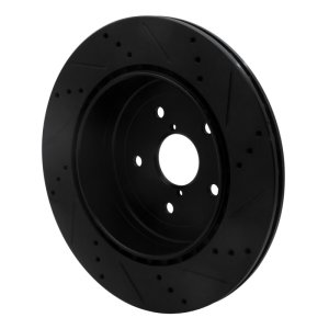 Subaru WRX Brake Rotor (1) - Rear Left - R1 Concepts - Drilled & Slotted - Black - `08-`20